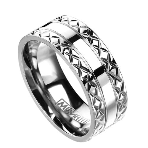 Paula & Fritz® Ring Herren Silber Pyramiden-Design Titan-IUM Grade 2 Größe 59 (18,8) 8-mm Ring-Breite Partnerring Verlobungsring Band-Ring Damen-Ring von Paula & Fritz