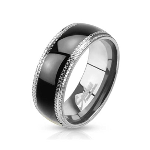 Paula & Fritz® Ring aus Edelstahl Chirurgenstahl 316L schwarzer Streifen und g... von Paula & Fritz