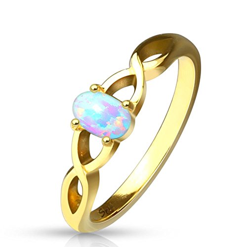 Paula & Fritz® Ring aus Edelstahl Chirurgenstahl 316L vergoldet Wellenmuster mit ovalem Opal 53 (17) von Paula & Fritz