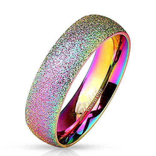 Paula & Fritz® Sand Glitzer 6mm breit Damen-Ring Verlobungs-Ring Freundschaftsring Herrenring Partnerring Edelstahl Chirurgenstahl 316L Regenbogen 60 (19) von Paula & Fritz