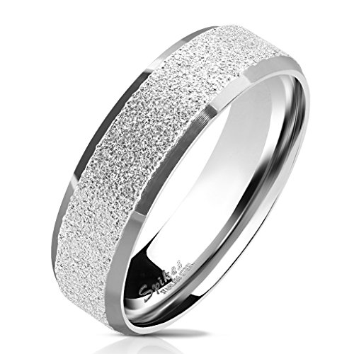 Paula & Fritz® Sandgestrahlter Edelstahlring Damen-Ring Verlobungs-Ring Freundschaftsring Herrenring Partnerring Silber polierte abgerundete Kanten 47 (15) von Paula & Fritz