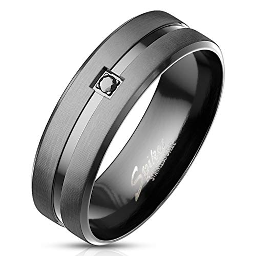 Paula & Fritz® Schwarzer Edel-stahlring matt 8mm breit schwarzer Zirkonia Damen-Ring Herrenring Verlobungs-Ring Freundschaftsring Partnerring R-M7110_10 von Paula & Fritz