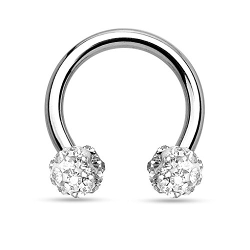 Paula & Fritz® Set Hufeisen Silber Zirkonia Klar 3-mm Chirurgenstahl 316L 1,2-m Stark 8-mm Lang Circular Barbell Septum Nasen-Ring Augenbrauen Helix von Paula & Fritz