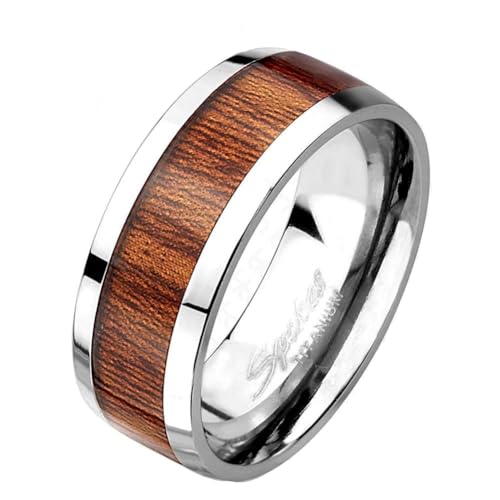 Paula & Fritz® Ring Herren Silber Holz-Inlay Solid Titan Grade 2 Größe 62 (19,7) 8-mm Breite Partnerring Verlobungsring Motiv-Ring Muster Ehe-Ring von Paula & Fritz