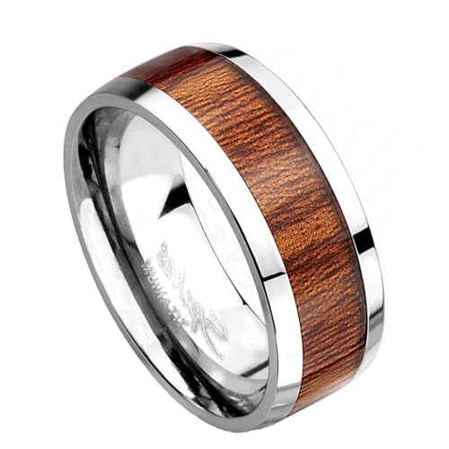 Paula & Fritz® Ring Herren Silber Holz-Inlay Solid Titan Grade 2 Größe 64 (20,4) 8-mm Breite Partnerring Verlobungsring Motiv-Ring Muster Ehe-Ring von Paula & Fritz