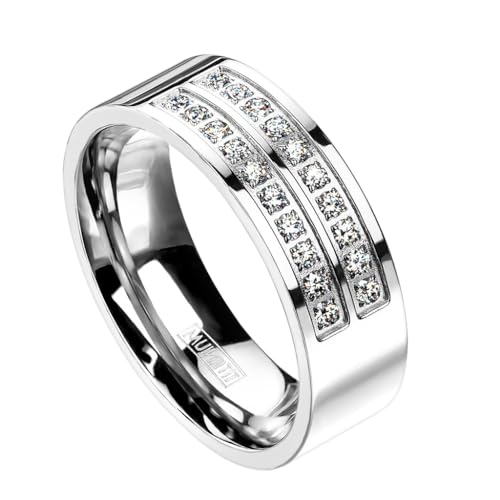 Paula & Fritz® Ring Herren Silber Zirkonia Klar Titan-IUM Grade 2 Größe 67 (21,3) 7-mm Ring-Breite Partnerring Verlobungsring Damen-Ring Ehering Solide von Paula & Fritz