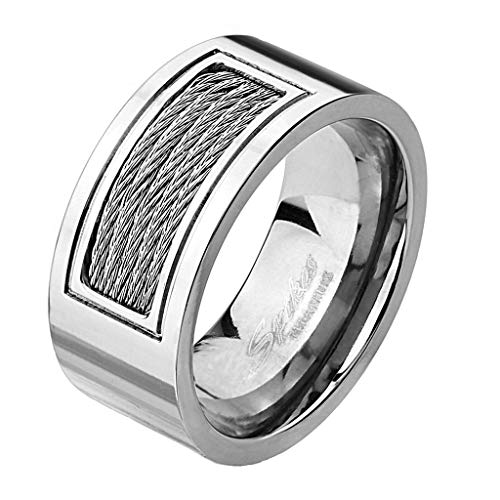 Paula & Fritz® Ring Herren Silber Kabel-Inlay Silber Titan Grade 2 Größe 67 (21,3) 10-mm breit Partnerring Verlobungsring Memoire-Ring Ehering Damen von Paula & Fritz