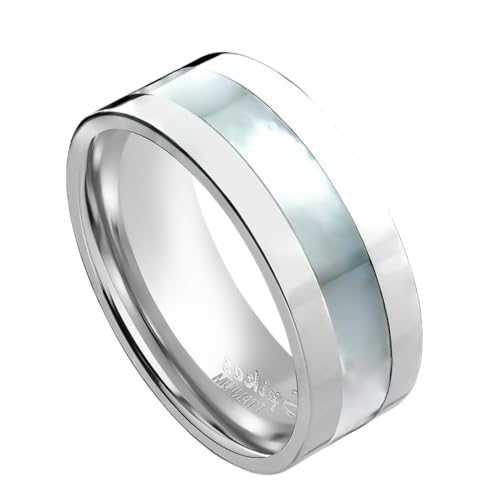 Paula & Fritz® Ring Herren Silber Perlmutt-Inlay Titan Grade 2 Größe 64 (20,4) 8-mm Ring-Breite Partnerring Verlobungsring Band-Ring Damen-Ring Abalone von Paula & Fritz