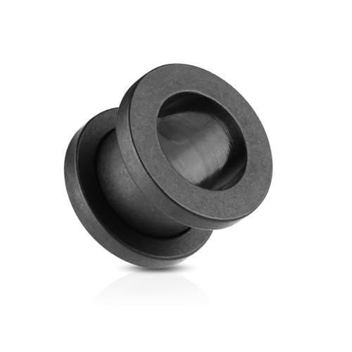 Paula & Fritz® Tunnel Double Flared Matt-Schwarz 10-mm Edelstahl Chirurgenstahl 316 L Piercing Ohr-Schmuck Schraub-Verschluss Damen Herren Plug Flesh-Tunnel von Paula & Fritz
