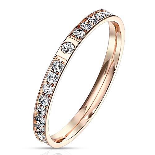 Paula & Fritz® Verlobungs-Ring roségold 2mm breit 21 Zirkonia Kristall Clear farblos Ewigkeitsring Eternity-Ring Edelstahlring Damen-Ring Freundschaftsring Partnerring R-M7164R_70 von Paula & Fritz