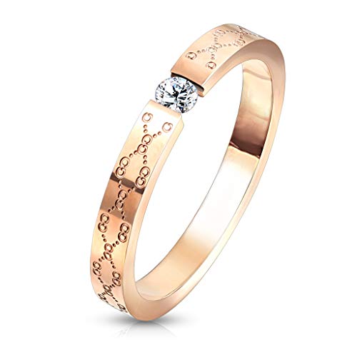 Paula & Fritz® Verlobungs-Ring roségold 3mm breit Zirkonia Kristall Clear farblos Spann-Ring Edelstahlring Damen-Ring Freundschaftsring Partnerring R-M7072R_50 von Paula & Fritz