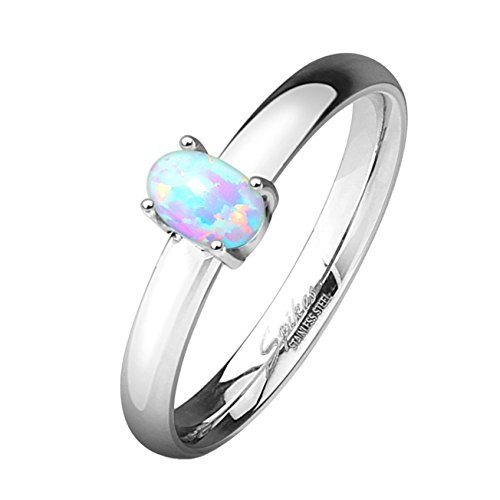 Paula & Fritz® Verlobungsring aus Edelstahl Chirurgenstahl 316L Classic mit Opal 57 (18) von Paula & Fritz