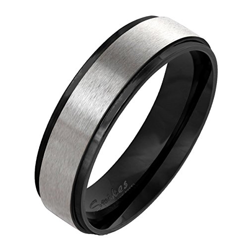 Paula & Fritz® gebürsteter Edelstahlring Damen-Ring Verlobungs-Ring Freundschaftsring Herrenring Partnerring Stepped Edge schwarz 47 (15) von Paula & Fritz