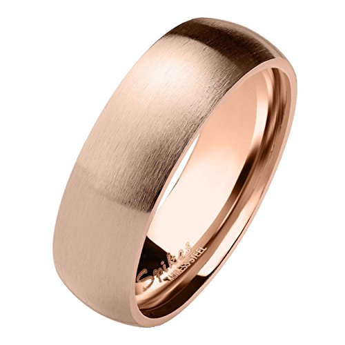 Paula & Fritz® matt poliert 6mm breit Edelstahlring Damen-Ring Verlobungs-Ring Freundschaftsring Herrenring Partnerring Dome roségold 57 (17) von Paula & Fritz