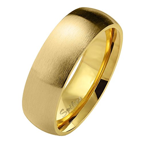 Paula & Fritz® matt poliert 6mm breit Edelstahlring Damen-Ring Verlobungs-Ring Freundschaftsring Herrenring Partnerring Dome Gold 53 (17) von Paula & Fritz