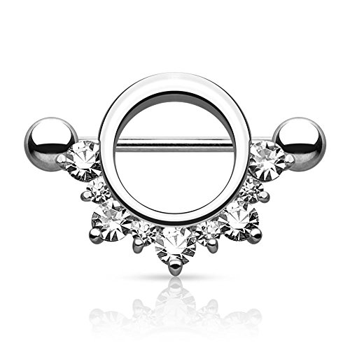 Paula & Fritz® Brustwarzen-Piercing Brustpiercing Frau Maenner Intimpiercing Mann Nippelpiercing Reif Kranz Zirkonia Edelstahl Chirurgenstahl 316L K15780_C von Paula & Fritz