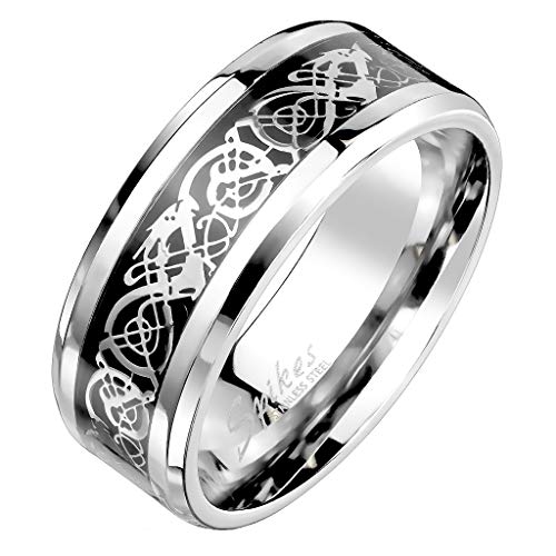 Paula & Fritz® Herrenring schwarzes Band keltischer Drachenstahl Freundschafts-Ring Damen-Ring Verlobungs-Ring Partnerring Edelstahl Chirurgenstahl 316L R-M6771_90 von Paula & Fritz