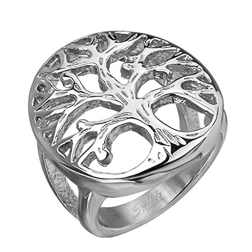 Paula & Fritz® Siegelring Baum des Lebens Silber Freundschafts-Ring Damen-Ring Verlobungs-Ring Herrenring Partnerring Edelstahl Chirurgenstahl 316L R-M6680S_90 von Paula & Fritz