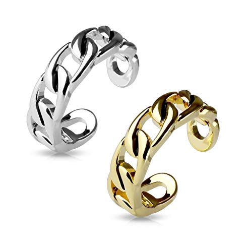 Paula & Fritz® Ring Damen Verstellbar Kettenglieder Silber Gold 316L Chirurgenstahl Zehenring Mittelring Partnerring Freundschaftsring Offen Einstellbarer-Ring von Paula & Fritz