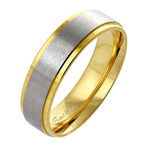 Paula & Fritz® gebürsteter Edelstahlring Damen-Ring Verlobungs-Ring Freundschaftsring Herrenring Partnerring Stepped Edge Gold 53 (17) von Paula & Fritz