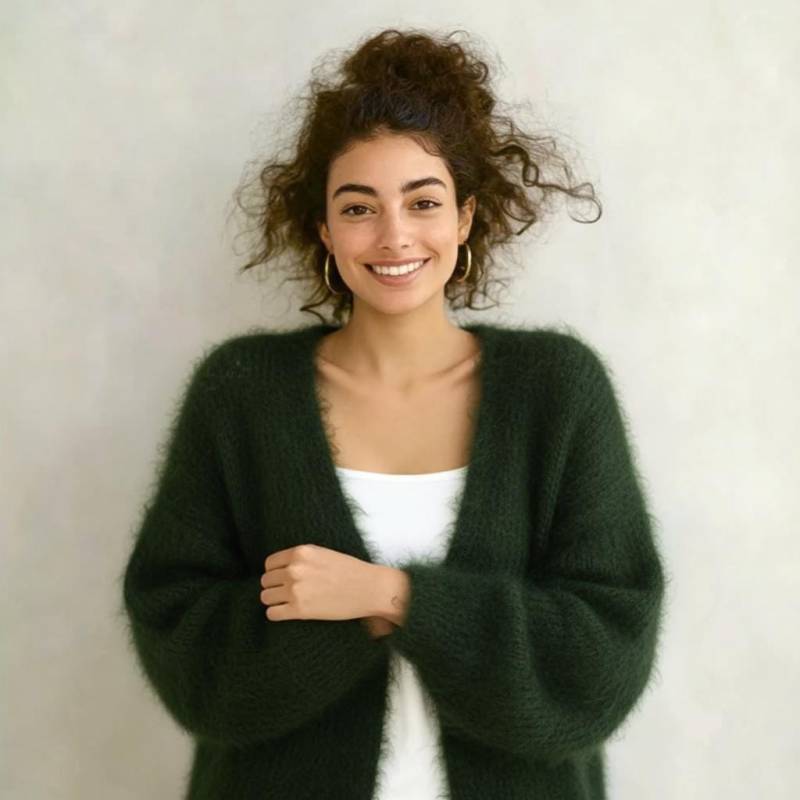 Mohair Strickjacke, Cardigan, Jacke Handgestrickt Handmade One Size Dunkel Grün Forrest Green von PaulaCashmere