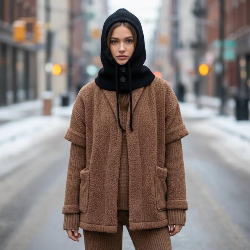 strick Balaklava Damen Herren | Winter Kapuze Bequeme Gestrickte Hood in Beige, Braun, Grau, Schwarz von PaulaCashmere