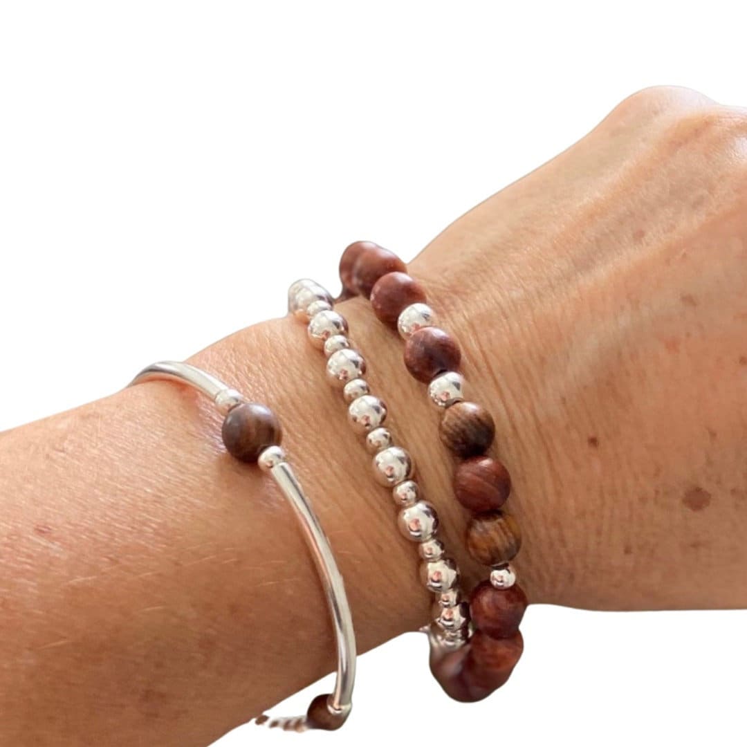 sterling Silber Und Holz Armband Dehnbar Perlen Schmuck Natur Inspiriert Geschenk Für Frauen von PaulaMonteiroDesign