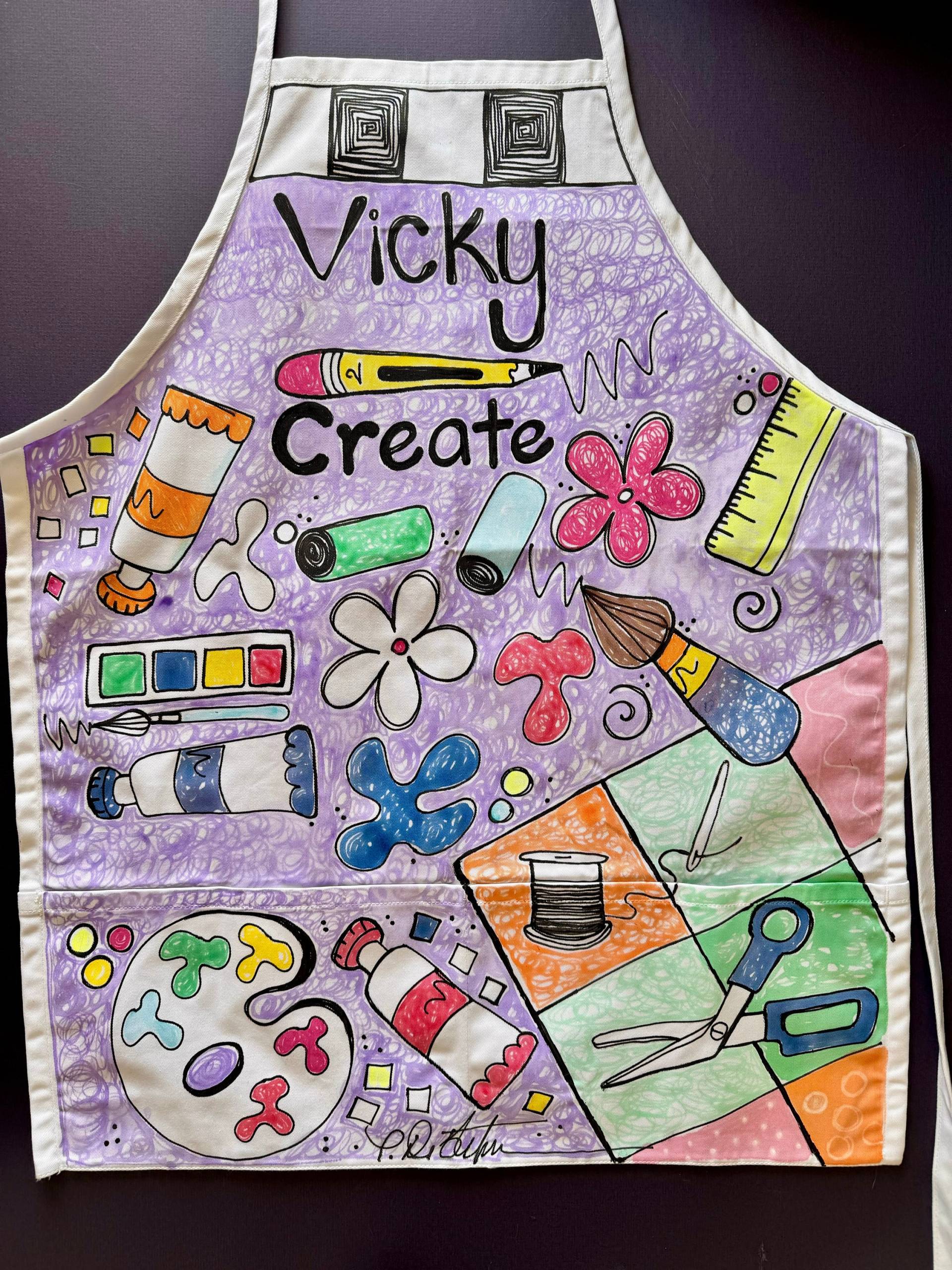 Skurrile Handbemalte Schürze, Erwachsene Handwerk Vicky Geschenk von PaulaPalette