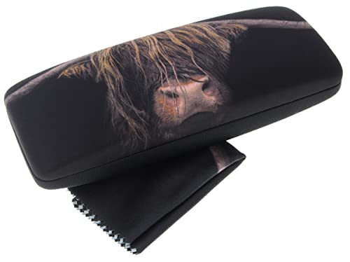 Paule & Knopf Hartschalen-Etui NAIROBI mit passendem Microfasertuch in Schwarz mit Motiv-Rind von Paule & Knopf
