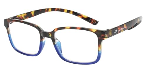 Paule & Knopf Stilvolle Vollrand-Lesebrille MNR2 aus robustem Kunststoff mit flexiblem Federscharnier und Nackenhalterfunktion Havanna-Blau +3,00 dpt von Paule & Knopf
