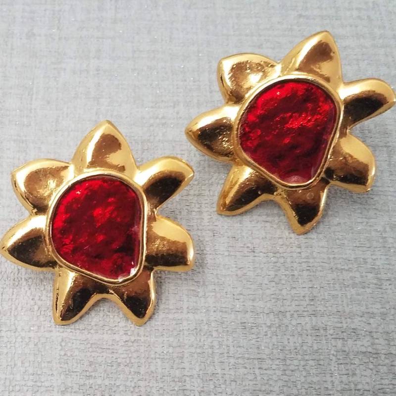 Edouard Rambaud Ohrringe, Rot Emaillierte Paulettevintage-Schmuck von PauletteVintage