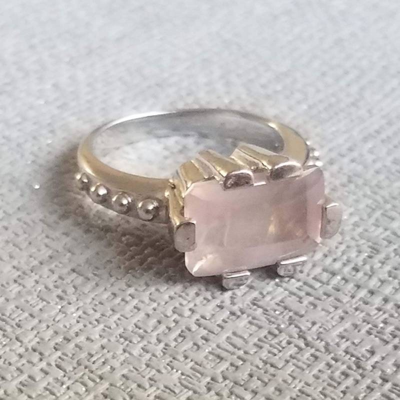 Massiver Silberring, Christian Lacroix Und Rosa Quarz Paulettevintage-Schmuck von PauletteVintage