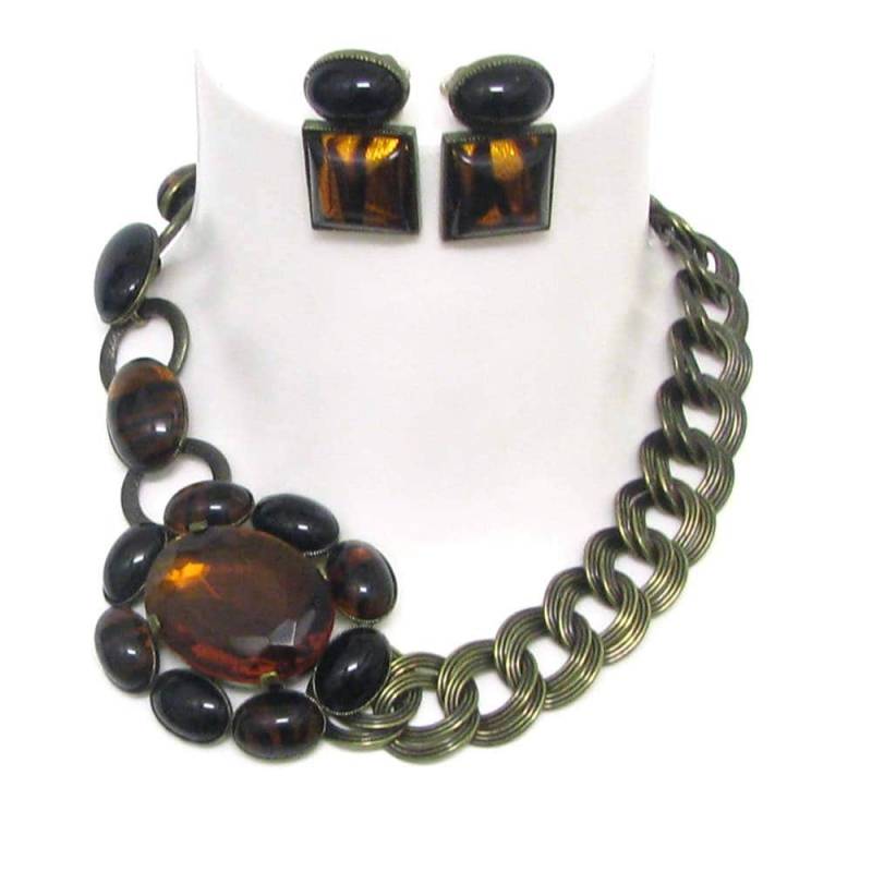 Phillipe Ferradis Set, Halskette Und Ohrclips, Paulettevintage-Schmuck von PauletteVintage