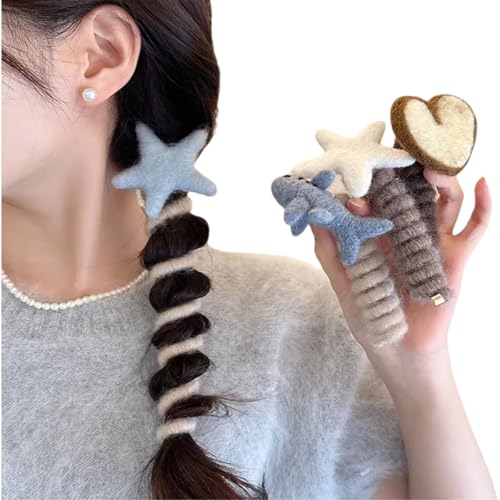 4 Stück Telefonleitung Haarbänder Spirale Haarband Filz Telefonleitung Haarbänder Telefonleitung Haarbänder Haarbänder Elastische Spirale Pferdeschwanz Clips Kopfbedeckungen Platte Haarbänder von Paulilia