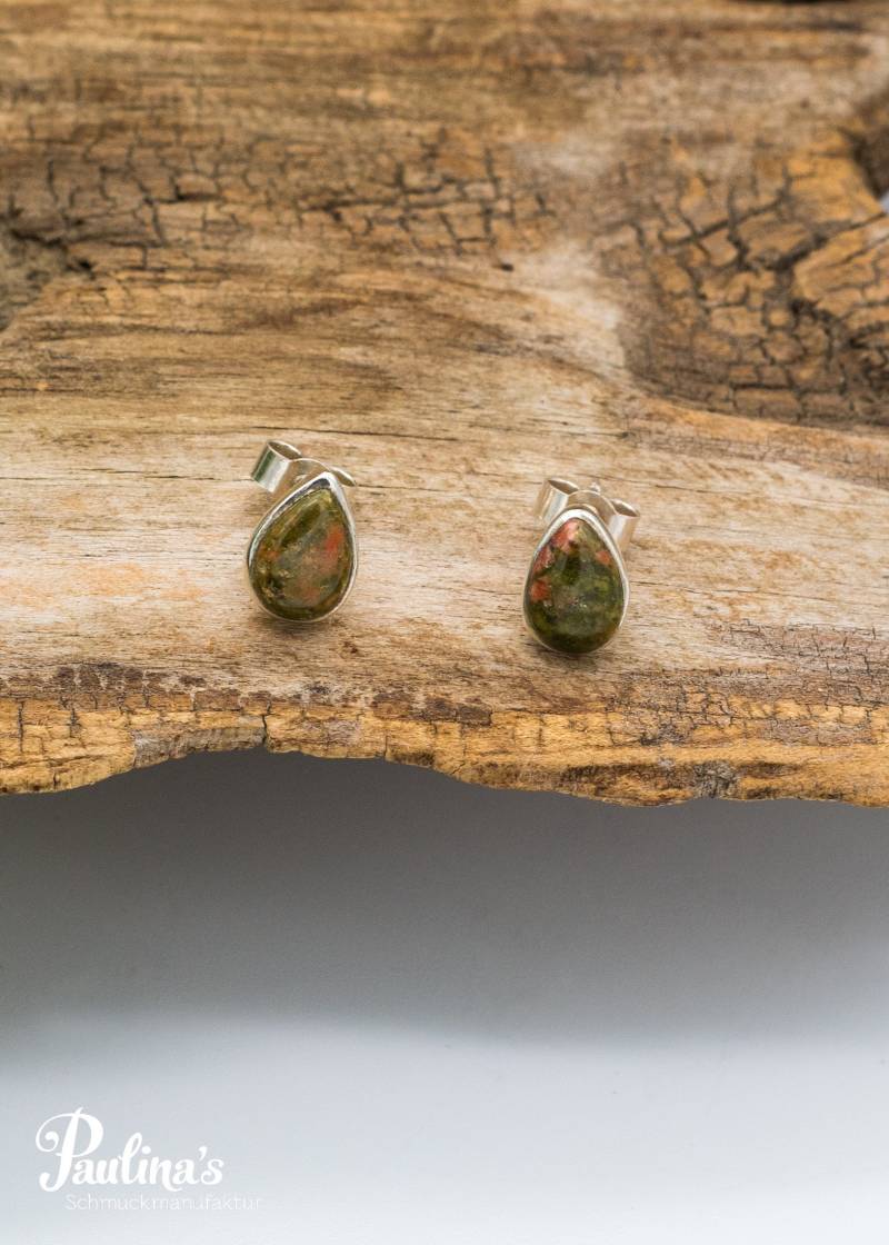 Edelstein-Ohrstecker Mit Unakit Und Sterling Silber von PaulinasSchmuck