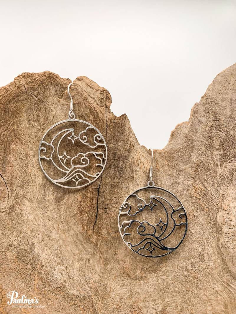 Tropfen-Energie-Ohrgehänge Edelstahl Mond Und Wolken von PaulinasSchmuck