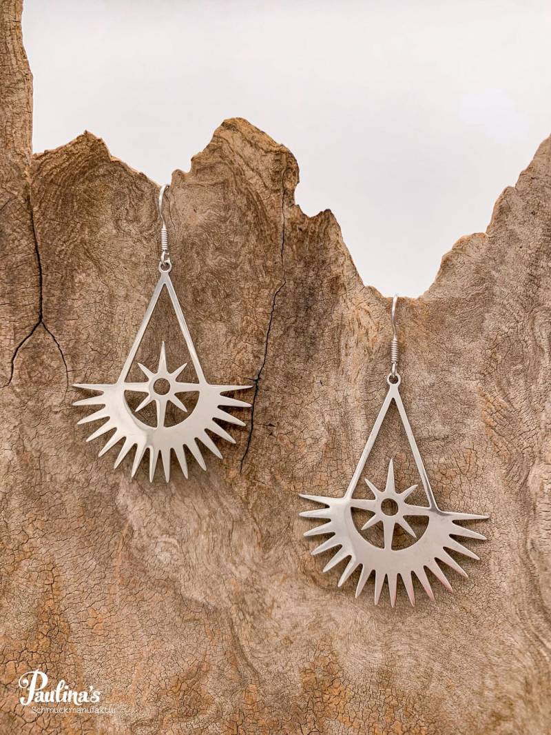 Tropfen-Energie-Ohrgehänge Edelstahl Sonne Mit Nordstern von PaulinasSchmuck