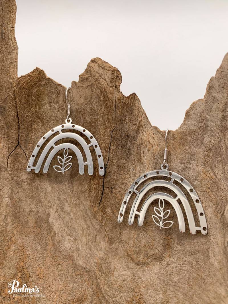 x-Energie-Ohrgehänge Tropfen Edelstahl Regenbogen Mit Blatt von PaulinasSchmuck