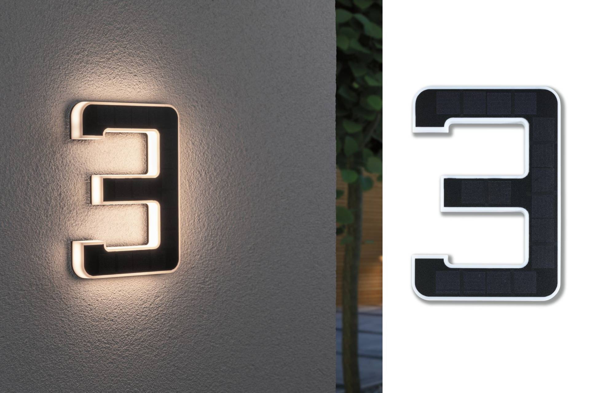 Paulmann LED Außen-Wandleuchte "Solar Hausnummer" LED-Modul 1 Stk. Warmweiß LED-Modul, Hausnummern, Buchstaben wählbar, Akku wechselbar von Paulmann