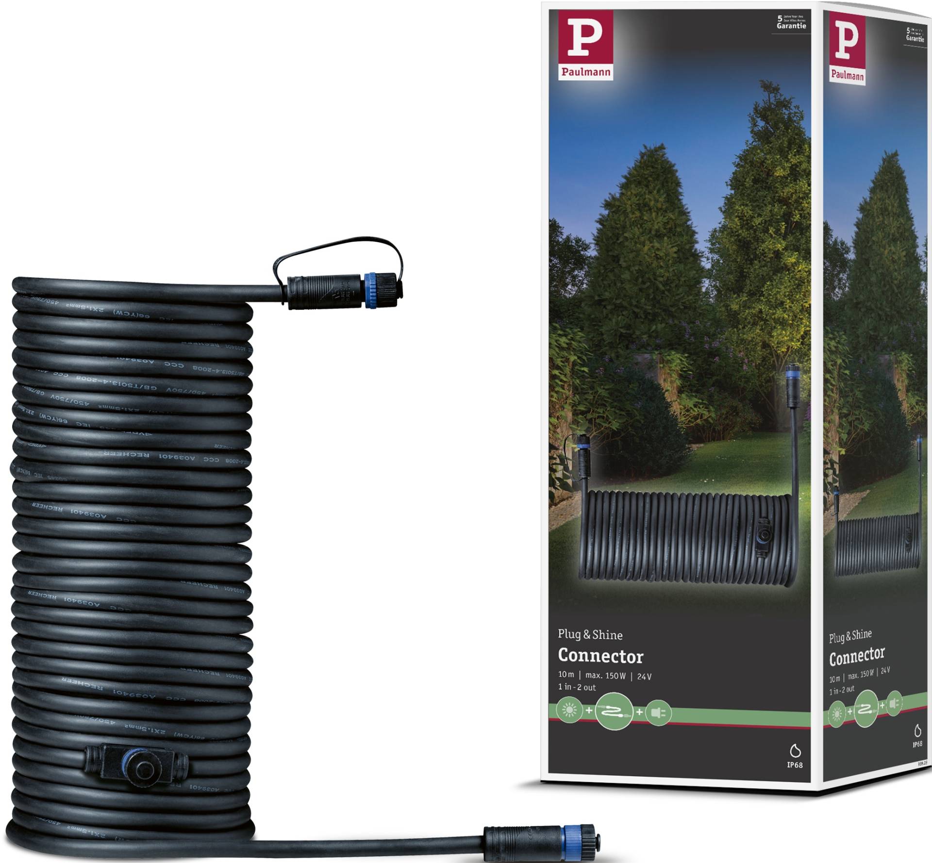 Paulmann Lampen-Verbindungskabel "Outdoor Plug&Shine 10m IP68" 1.000 cm 1 in - 2 out von Paulmann
