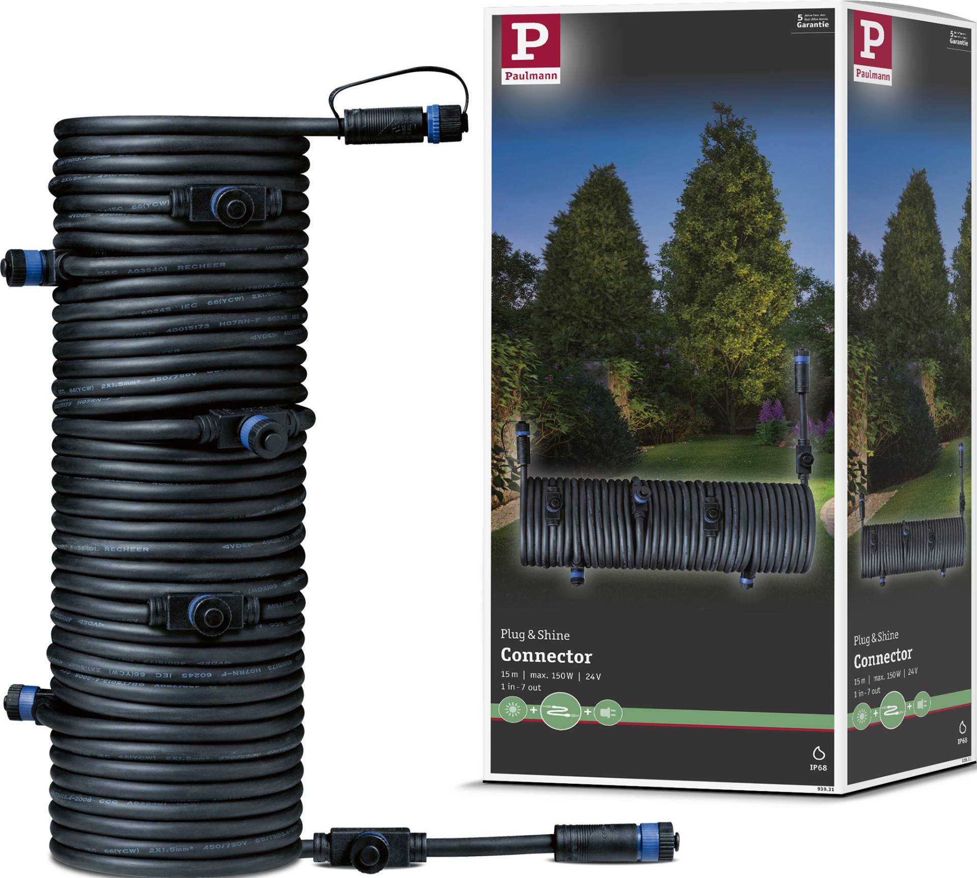 Paulmann Lampen-Verbindungskabel "Outdoor Plug&Shine 15m IP68" 1.500 cm 1 in - 7 out von Paulmann