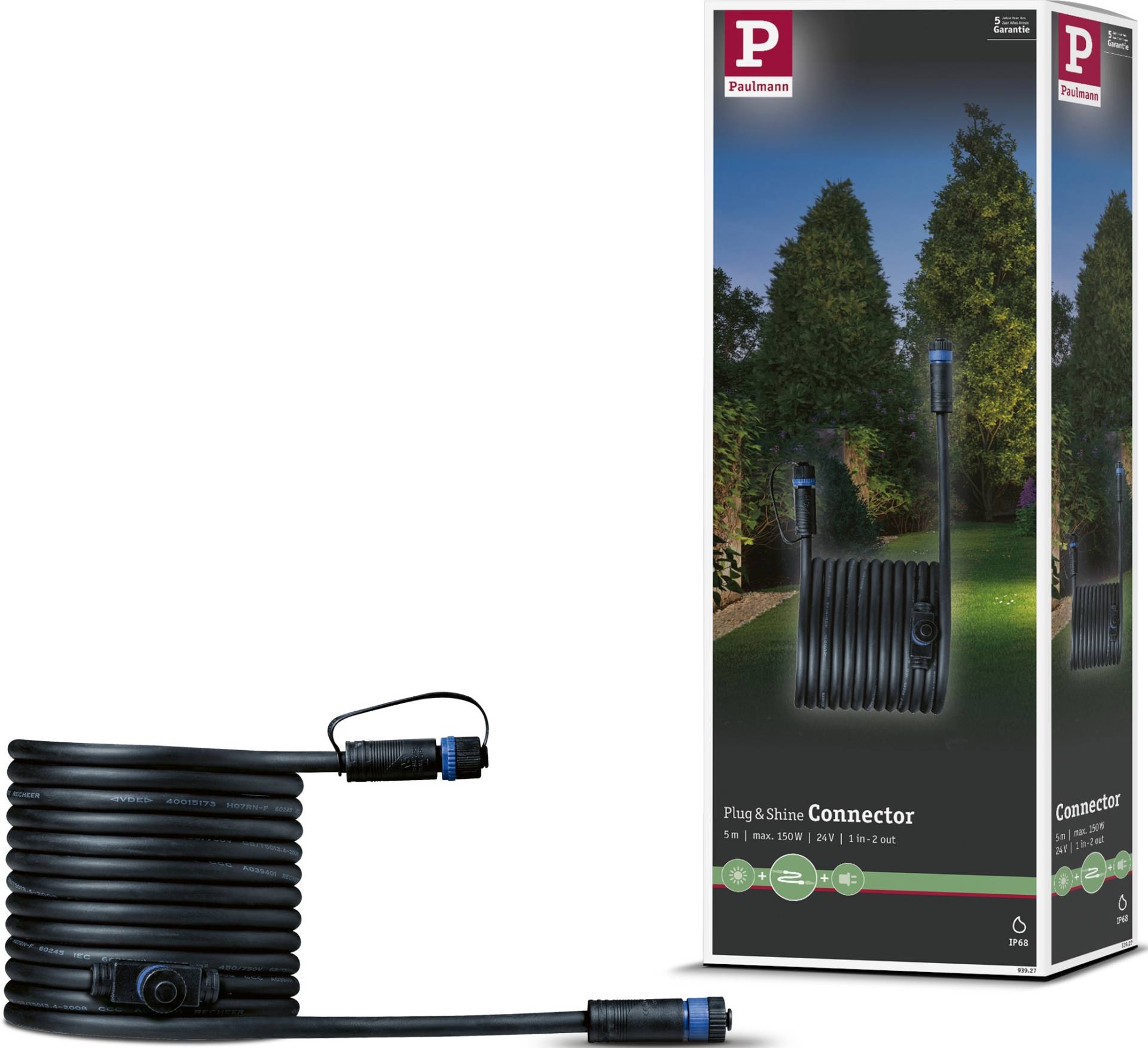 Paulmann Lampen-Verbindungskabel "Outdoor Plug&Shine 5m IP68" 500 cm 1 in - 2 out von Paulmann