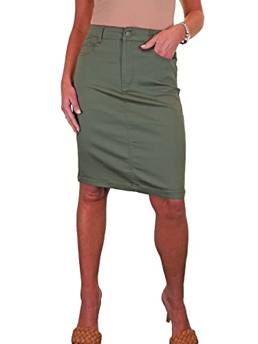 Damen-Bleistiftrock Aus Schwerer Baumwolle, Jeans-Stil, Lässig Khaki Grün 34-46 (42) von Paulo Due