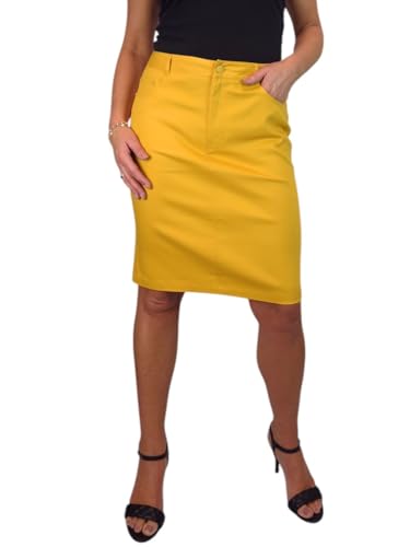 Damen-Bleistiftrock Aus Schwerer Baumwolle, Jeans-Stil, Lässig Senfgelb 34-46 (44) von Paulo Due