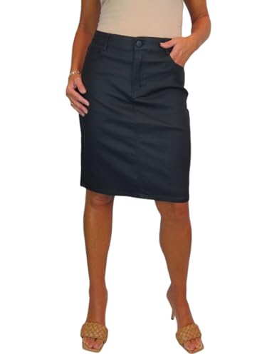 Paulo Due Damen-Bleistiftrock Im Stretch-Jeans-Stil Mit Beschichtetem Leder-Look Mattschwarz 36-48 (48) von Paulo Due