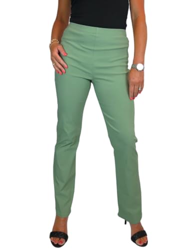 Paulo Due Damen-Schlupfhose Mit Elastischem, Hohem Bund Und Geradem Bein Für Die Büroarbeit Am Abend Salbeigrün 34-48 (42) von Paulo Due