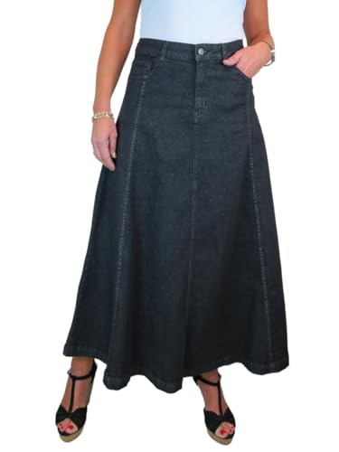 Paulo Due Damen Stretch Denim Maxi Jeansrock Mit Weit Ausgestelltem Saum Schwarz Gewaschen 38-48 (36) von Paulo Due