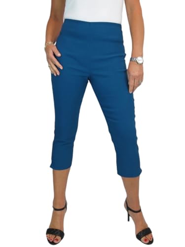 Paulo Due Pull-On-Stretch-Bengaline-Caprihose Für Damen Mit Elastischem, Hohem Bund Dunkles Blaugrün 34-46 (38) von Paulo Due