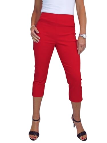 Paulo Due Pull-On-Stretch-Bengaline-Caprihose Für Damen Mit Elastischem, Hohem Bund Rot 34-46 (46) von Paulo Due
