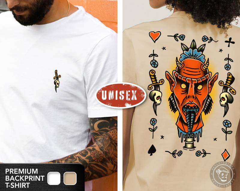 Oldschool Tattoo Rückenprint - Premium Shirt Flashart von PaulsShirtsDE